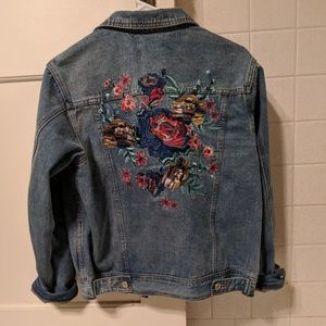 Medium wash embroidered denim jacket